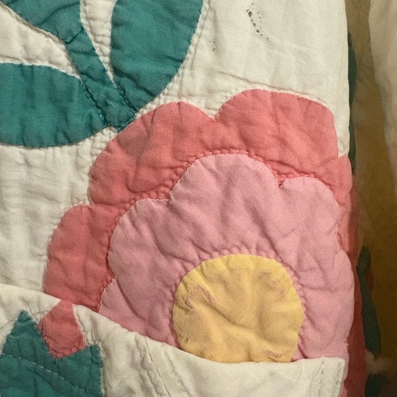 Psychic Outlaw Handmade Quilted Floral Cropped Jacket in Cream, Pink & Green - Picture 3 of 5